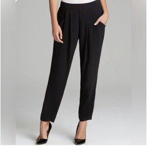 Eileen Fisher Slouchy Ankle Silk Pants Size Large Black Georgette Crepe Pull On